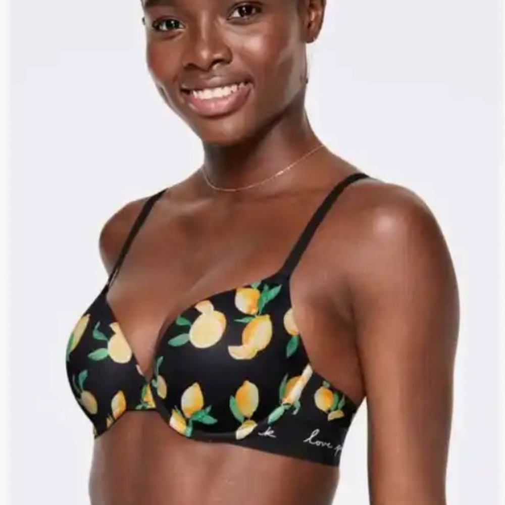 Victorias Secret PINK black wear everywhere lemon adjustable pushup bra 32DD